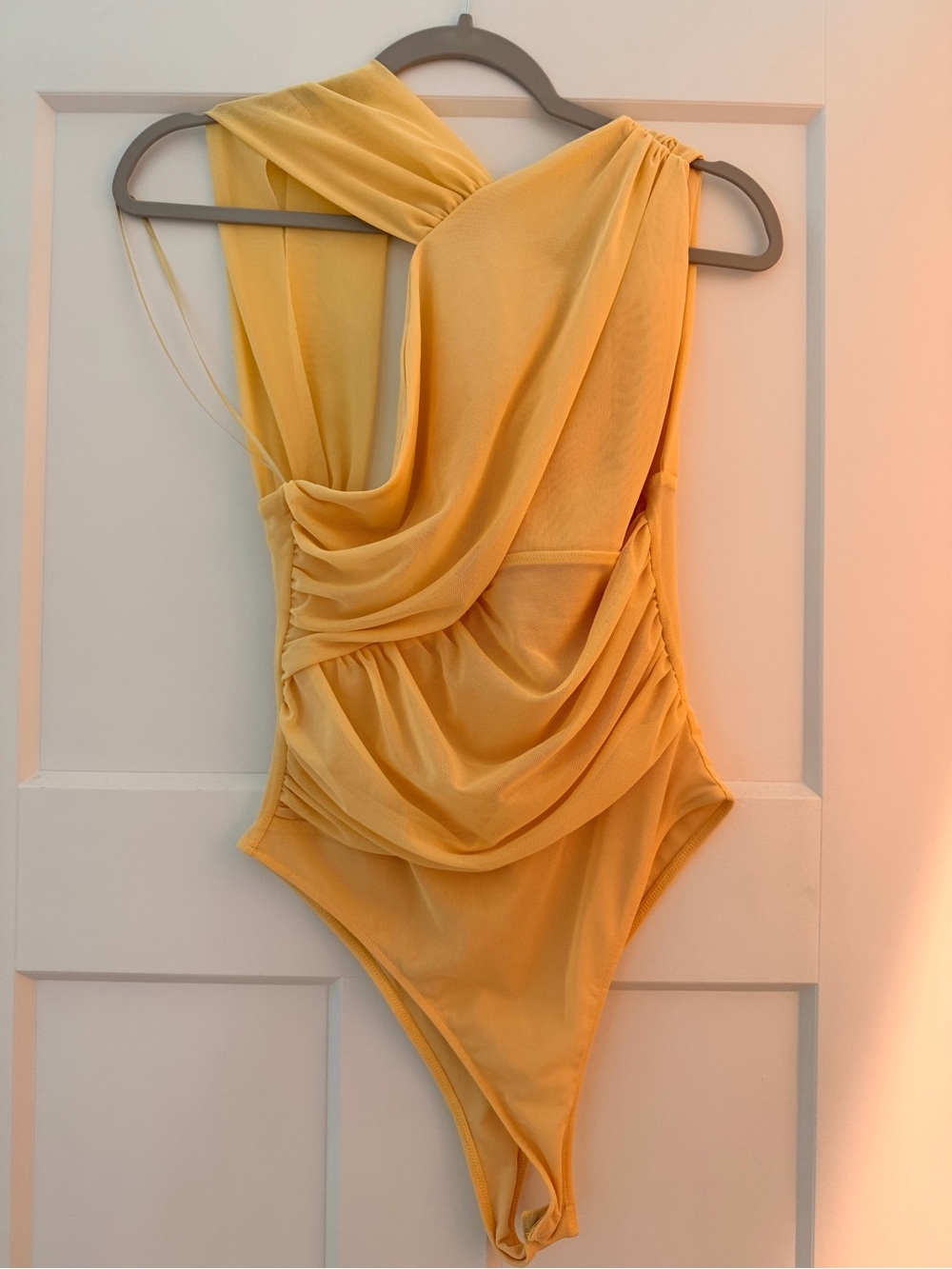Zara Draped One-Shoulder Bodysuit in Yellow